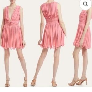 One33 Social Pleated Deep V Knot Sleeveless A-Line Flowy Swing Mini Dress